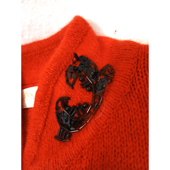 Beaded Vintage SILK ANGORA Cardigan Sz MP Red Black Sequin Soft Sweater Party - Picture 10 of 16